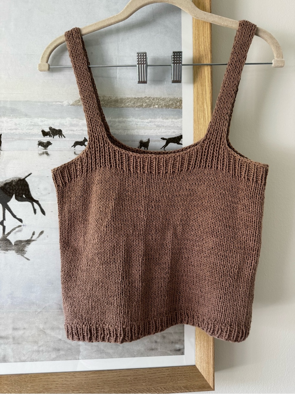Brown Knit Tank Top - Square Neck